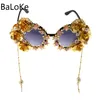 Luxury-Barock Solglasögon Kvinnor Metallblomma Vintage Eyewear Märke Design Solglasögon Utomhus Casual Tillbehör