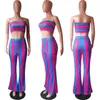 Haoyuan Women Two Piece Outfits Sexig Club Festival Kläder Striped Crop Top och Flare Byxor Födelsedag Matchning Suit 2 Piece Set