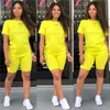 Women solid color Sweat suit sporrts Outfits shorts 2 piece set short sleeve t shirt+mini pants designer summer clothes jogger suit 2770