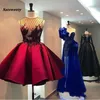 Abiye Crystal 3D bloem korte prom jurken illusie wijn rode gezwollen cocktailjurk mode formele feestjurken Abendkleider