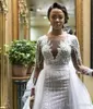 Sjöjungfru nigerianska långa ärmar bröllopsklänningar nya sydafrikanska svarta tjejer trädgårdskyrka brud brudklänningar skräddarsydda plus storlek