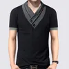 Moda Tendência Slim Fit Manga Longa Camiseta Homens Relichar Colares Tee v -neck Designer Masculino T -Shirt Cerstit Couts Plus Size