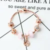 Wholesale- loose charm beads life tree pendant bangle rose gold charm bracelet girl women gift DIY Jewelry Accessories