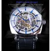 Forsining 2018 Nieuwe Limited Edition Blue Handen Transparante Bloem Beweging Case Lederen Riem Gear Luxe Automatisch Horloge