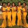 Mermaid Sexy Yellow Bridesmaid Dresses Long Spaghetti Straps Appliques Satin Maid Of The Honor Gowns Wedding Party Dress Cheap Custom Made