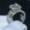 choucong Anello di corte vintage in argento sterling 925 con taglio principessa 5A cz stone Anelli di fidanzamento per fedi nuziali per regalo di gioielli da donna