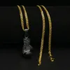 Mens Hip Hop -halsband smycken rostfritt stål svarta boxhandskar hänge halsband med 3 mm 60 cm guld kubansk kedja207v