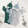 Sacs 2020 bébé literie vêtements nouveau-né bébé tricoté Swaddle solide couverture d'emballement à manches longues sac de couchage chapeau vêtements