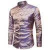 Shiny Silk Satin Shirt Men Glitter Smooth Water Ripple Print Shirts Men Dress Nightclub Disco Party Stage Shirt Chemise Homme