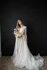 2020 A-line Long Sleeves Modest Wedding Dresses Scoop Neck Corset Back 3D Flowers Pearls Beaded Lace Modern LDS Bridal Gowns Custom Made