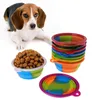 Camuflaje portátil Mascota Perro Silicona Cuencos Plegables 9 colores Consumo de comida Al aire libre Cuenco de agua Gatos del perro Alimentador Alimentación Suministro de agua