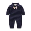 High Quality 100% pure cotton Baby Jumpsuits Boys Girls long sleeve Bow tie Bodysuits Fashion Lapel Infant Jump Suit Cotton Romper