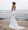 2019 New Bohemian Lace Mermaid Wedding Dresses Appliqued Sheer Bateau Neck Beach Trumpet Bridal Gowns Plus Size Chiffon Vestido De Novia