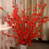 Kunstmatige kersenveer pruim perzik bloesem tak zijde bloem boom voor bruiloft decoratie wit rood geel kleur EA447