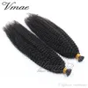 Vmae Indian Raw Virgin Natural Black Pre Bonded Cuticle uitgelijnde menselijk haar keratin stick voorgebonden u tip Afro kinky Curly I Tip Extensions