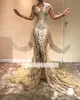 Nya lyxiga pärlor En axel Mermaid Prom Klänningar Lace Appliqued Front Split Evening Dresses Party Pageant Gowns BC0614