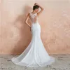 2020 Sexy White Mermaid Chiffon Mouwloze Trouwjurken Moderne Backless Sheer Neck Country Style Bruidsjurken Plus Size Bridal Jurk