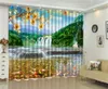 3Dカーテンレッドサンキャッスルラージフォールズフィッシュグループ3D風景カーテンリビングルームベッドルーム美しい実用的な遮光カーテン
