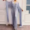 Fashion-Silver Grey Fringe Sleeve Mesh Long Tassel Crystal Jumpsuit Stage Slitage Födelsedag Fira kväll DS Jumpsuits DT1784