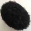 Erkekler Saç Sistemi Afro Saç Peruk Erkek Hairpieces Süper Tam İnce Cilt Peruk Jet Siyah # 1 Brezilyalı Bakire Remy İnsan Saç Değiştirme Erkekler için