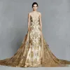 Kelly Faetanini Gold Color Lace Appliques Royal Wedding Dresses with Detachable Train Sweetheart Backless Two Pieces Wedding Gowns 2019