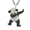 Rhinestone Luxury Hip Hop Jewelry Gold Silver Dancing Funny Panda Animal Pendant Iced Out Rock Hip Hop Designer Halsband Gift For317W