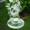 Groen Paarse Waterpijpen Unieke Bong Dubbele Recycler Bongs Gesneden Donut Perc Olie Dab Rigs Zijspan Gekleurde Glazen Waterpijpen 14mm Vrouwelijke Gewricht Met Kom