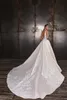 Elegant A Line Wedding Dresses With Beads Sleeveless Illusion Bodice Backless Deep V Sheer Neck Bridal Gowns Court Train Wedding Dress 4625