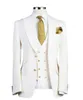 Latest Design Two Buttons Ivory Wedding Men Suits Peak Lapel Three Pieces Business Groom Tuxedos (Jacket+Pants+Vest+Tie) W1112