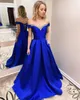 2020 Royal Blue Prom Promess Prety Pressing 202K A-Line Off-Flog Dang Formate Formate Chasts Hand-up Back Pliated Pliated талия