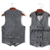 Double Breasted Gary Groom Vest Slim Fit Wol Herringbone Tweed Vesten Bruiloft Gest Prom Draag voor Man