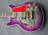 Custom 1959 339 semi creux corps violet gris jazz guitare électrique double f trous matelassé montepoux en maple arrière gorrover grover red8389996