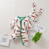 2 stks Hot Pasgeboren Zuigeling Baby Jongens Meisjes Kleding Lange Mouwen Cartoon Carter Carrot Print Romper Jumpsuit + Rrabbit Oren Hoed Outfits Set