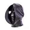 Bondage Full Head Mask Zipper Eye Nostril Open Leather Bondage Hood Cosplay Headgear Fun B901