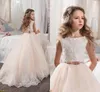 New Kids Gilrs Ball Gown Dresses Lace Applique Jewel Neck Tulle Bow Knot Sashes First Holy Communion Dress For Wedding