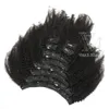 VMAE Brésilien Vierge Afro Crépus Bouclés 4A 4B 4C Clip Ins Naturel Noir 100g Clip de Cheveux Humains Non Transformés Dans Les Extensions