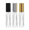 1000 stks / partij 4ml 8 ml Mini Glass Parfum Flessen Travel Spray Atomizer Lege Parfum Fles met Black Gold Silver Spray Cap