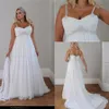 Spaghetti Straps Beaded Chiffon Wedding Dresses Empire Waist Elegant Bridal Gowns Plus Size Casual Beach Wedding Dresses