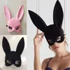 Långa öron kaninmaskfestdräkt cosplay rosa/svart halloween maskerad kaninmasker