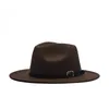 Autumn Winter Flat Brim Wool Feel Fedora Hats z klamrą Jazz Formal Hat Panama Cap Hat Men Men Women Brim Fel Felt Hat221z