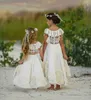 Stijlvolle Hoge Lage Bohemen Bloem Meisje Jurken voor Strand Bruiloft Pageant Jurken Gevorderde Boho Kids Eerste Heilige Communie Jurk