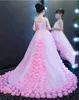 Gorgeous Cute Pink Girls Pageant Dresses Jewel Neck Sequins Appliques Birthday Girl Dresses Sweep Train Flower Girl Dresses S299U