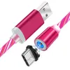 1M 3 stopy 2A Szybkie kable ładowania LED Flow Flowing Magnetyczne Typ Cable Micro USB dla Samsung S8 S9 S10 HTC LG