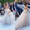 Klasyczny Długi Tulle Kwiat Kwiat Girl Dress Jewel with Bow Sash Korowód Suknia Świętej Komunia Suknie Ubierki Urodziny