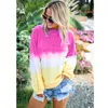 Kvinnor Rainbow Gradient Färg Hoodies Långärmad Casual Crew Neck Pullover Toppar Tee Loose Sweatshirt Tie Dye Plus Size Hösttröja B82201