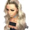 Perruque Lace Front Wig synthétique sans colle, cheveux blonds ombrés, résistants à la chaleur, avec raie centrale, pour femmes noires, FZP146