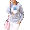 Tröjor Kvinnor Söt Hårboll Dekoration Pullovers Toppar Ladies Ice Cone Broderi O-Neck Long Sleeve Sweater Kvinnor