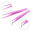 Pink Stainless Steel Mink Eyelash Extension Straight Bend Optional Tweezers Professional Eye Lashes Tweezers