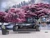 Niestandardowe fotograficzne tapety 3d piękny różowy las drzewo łosia sceneria salon sypialnia tło tapeta dekoracji ściennych