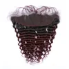 Deep Wave # 1B / 99J Ombre rosso vino Capelli umani vergini brasiliani 3 pacchi con frontale Borgogna Ombre 13x4 Chiusura frontale in pizzo con intrecci